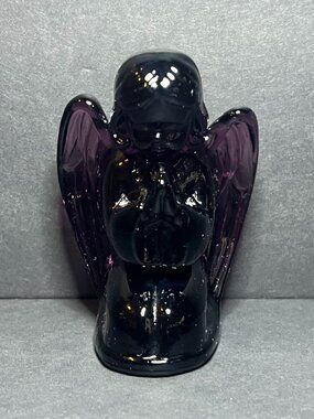 Vintage 1970s Mosser Amethyst Glass Praying Kneeling Angel Girl Figurine 3.5"